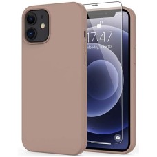 IPhone 12 Case,iPhone 12 Pro Case with Screen Protector,Soft Liquid Silicone Gel Rubber Bumper Cover,Slim Fit Shockproof Protective Phone Case for iPhone 12 Pro 6.1" Elegant Brown