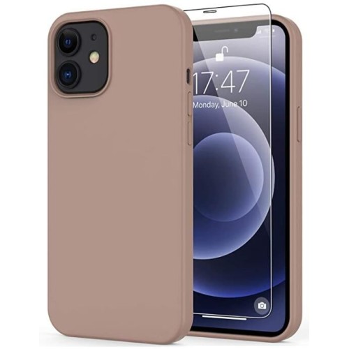IPhone 12 Case,iPhone 12 Pro Case with Screen Protector,Soft Liquid Silicone Gel Rubber Bumper Cover,Slim Fit Shockproof Protective Phone Case for iPhone 12 Pro 6.1" Elegant Brown